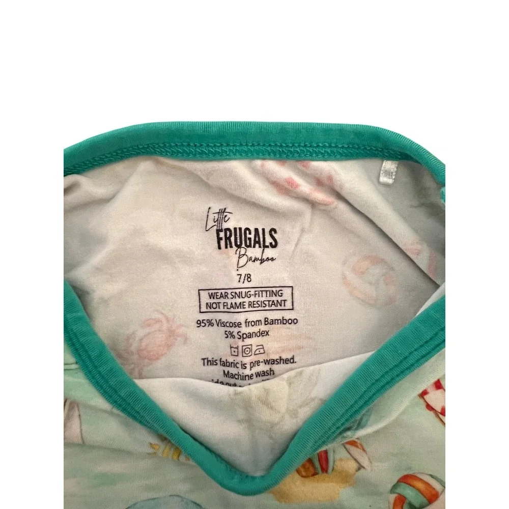 Little‎ Frugals Bamboo Pajamas Set 7/8 Beach Sailboat Print Short Sleeve Teal
